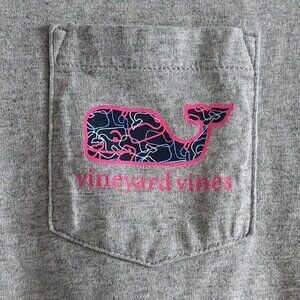Vineyard Vines Gray Long Sleeve Top with Black Whale/Pink Swirls Women's Size S